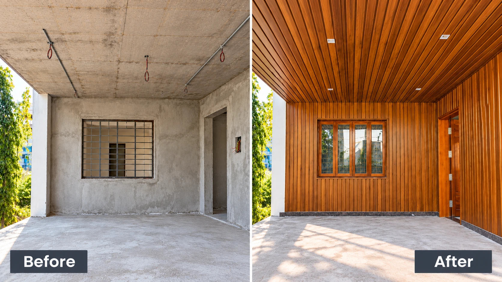 Before and after: Concrete porch to warm timber-finish soffit